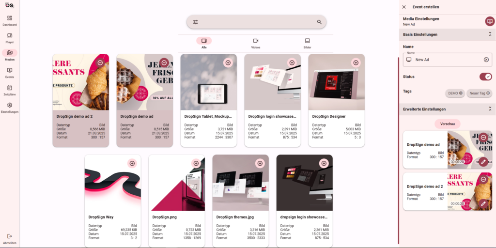 Showcase Digital Signage Software DropSign Mediengalerie
