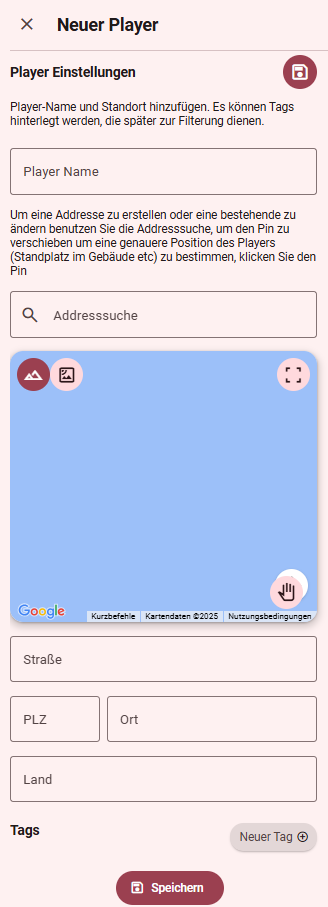 Bild: Playereinstellungen in der DropSign App